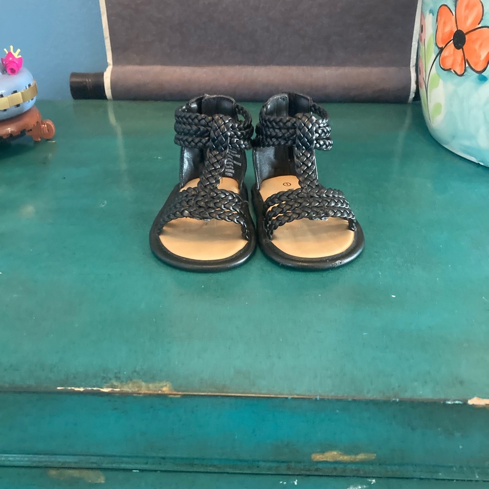 Koala Kids Baby Girl Braided Black Gladiator Sandals Size 1
